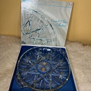 Vintage Anchor Hocking Clear Crown & Olive Relish Tray